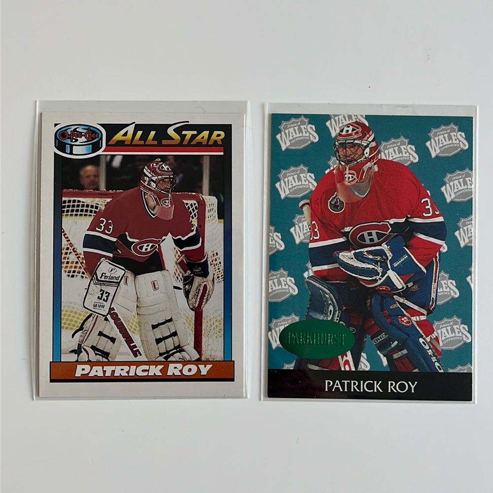 2 CARD LOT - Patrick Roy - 1991 O-Pee-Chee / 1993 ProSet Montréal Canadiens